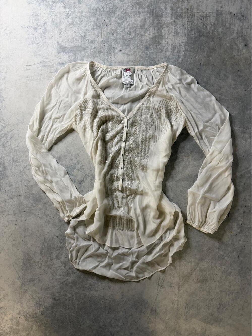 Vintage Yoana Baraschi Beaded Fairycore Blouse Cream